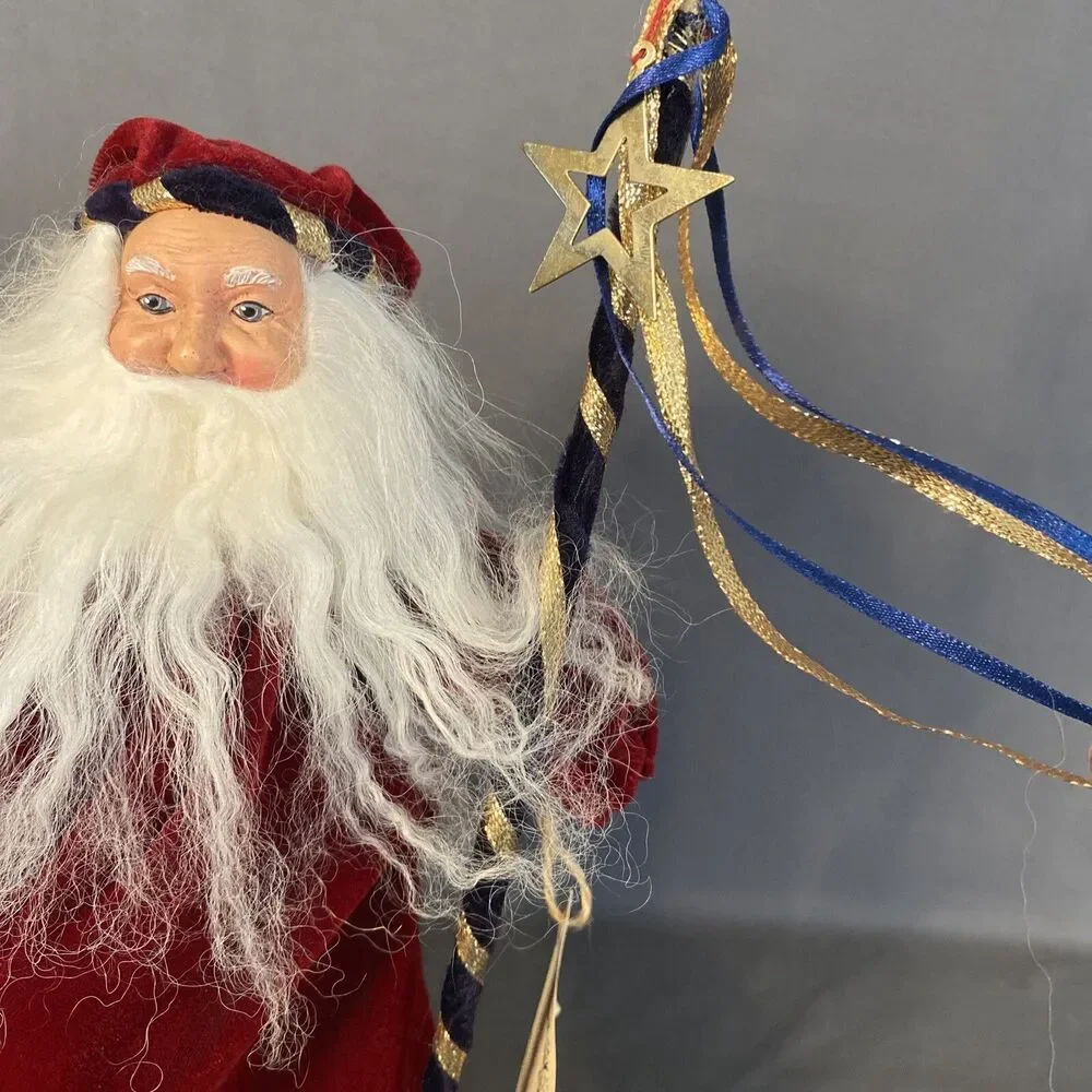 RARE Santa Figure Bouquet Enterprises Handcrafted W Staff Metal Star Toy Sack